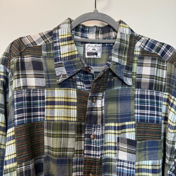 Brooks Brothers Vintage Y2K Patchwork Cotton Shirt Long Sleeve Green Blue Plaid‎ - Picture 2 of 6